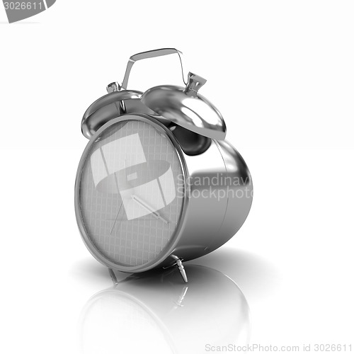 Image of 3d illustration of glossy alarm clock against white background 