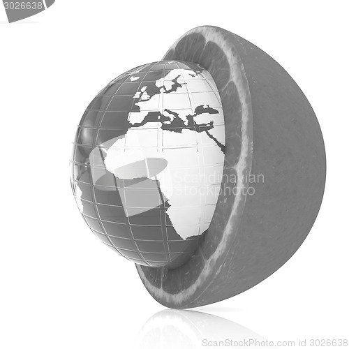 Image of Earth on orange fruit. Creative conceptual image. 