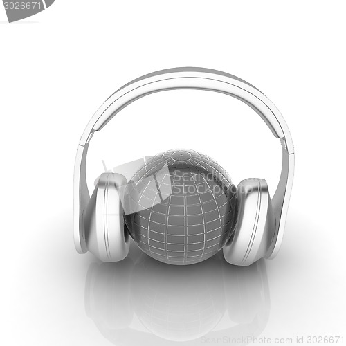 Image of abstract 3d illustration of earth listening music 