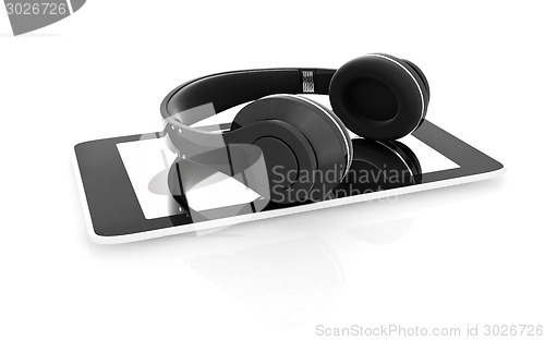 Image of a creative cellphone with headphones isolated on white, portable