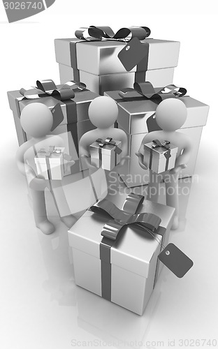 Image of 3d mans and gifts with red ribbon