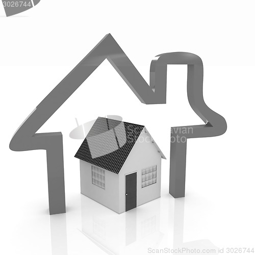 Image of 3d green house and icon house on white background 