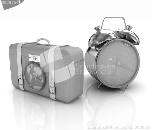 Image of Suitcases for travel and clock