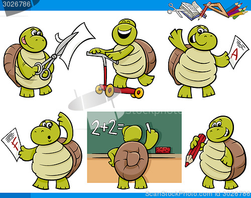 Image of turtle character student cartoon set