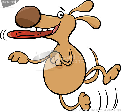 Image of dog with frisbee cartoon illustration