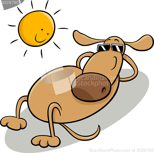 Image of dog taking sunbath cartoon illustration