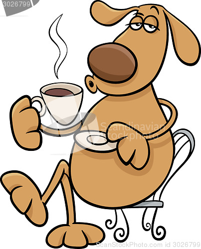 Image of dog with coffeel cartoon illustration