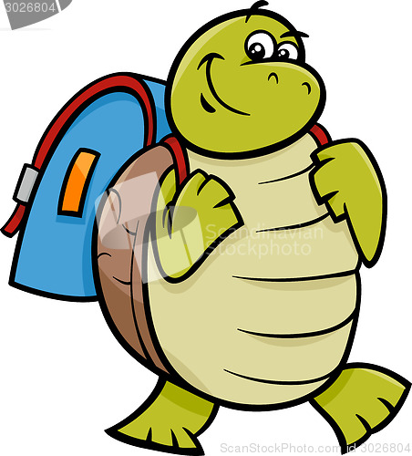 Image of turtle with satchel cartoon illustration