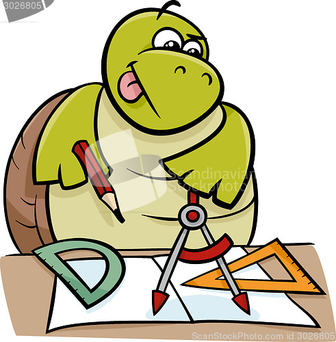 Image of turtle with calipers cartoon illustration