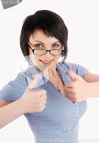 Image of Attractive woman with thumb up