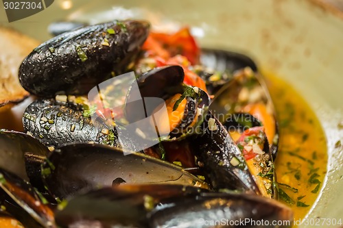 Image of Moules Marinieres - Mussels cooked with white wine sauce.