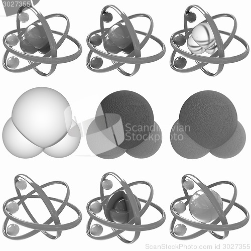 Image of Set of 3d illustration of a leather water molecule