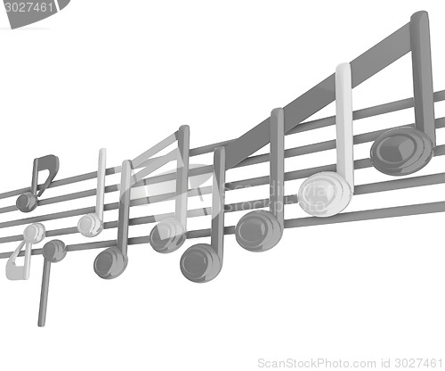 Image of Various music notes on stave. Colorfull 3d