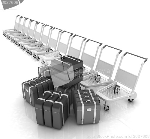 Image of Trolleys for luggages at the airport and luggages 