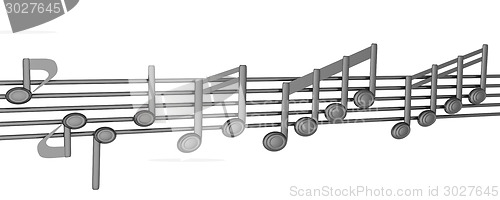 Image of Various music notes on stave. Blue 3d