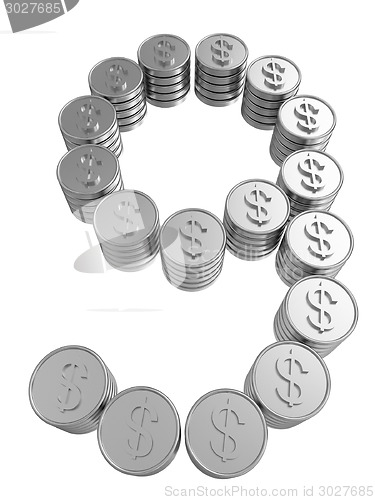 Image of Number "nine" of gold coins with dollar sign