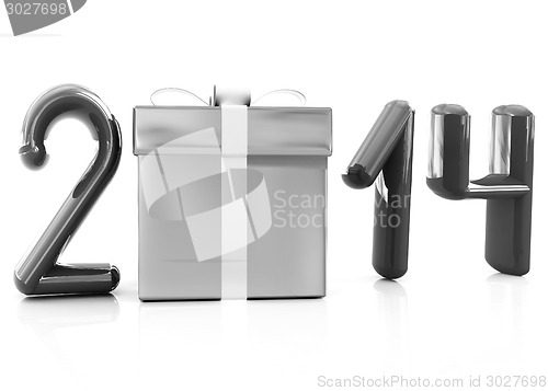 Image of Abstract 3d illustration of text 2014 with present box
