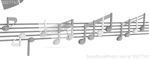 Image of Various music notes on stave. Colorfull 3d