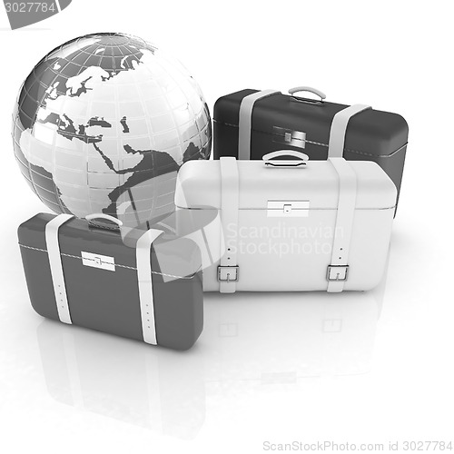 Image of travel bags and earth on white 