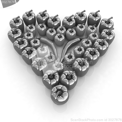 Image of Bulgarian Pepper Heart Shape, On White Background