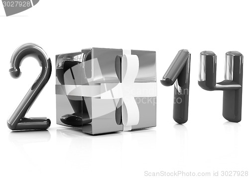 Image of Abstract 3d illustration of text 2014 with present box