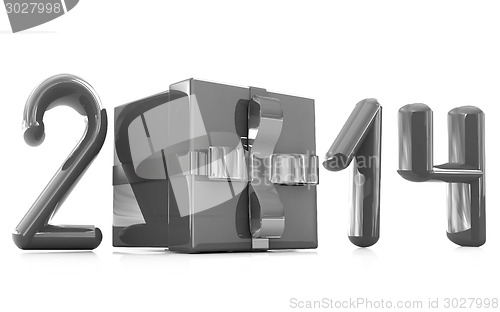 Image of Abstract 3d illustration of text 2014 with present box