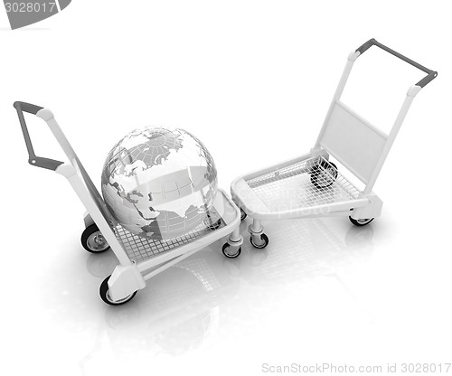 Image of Trolley for luggage at the airport and earth. International tour