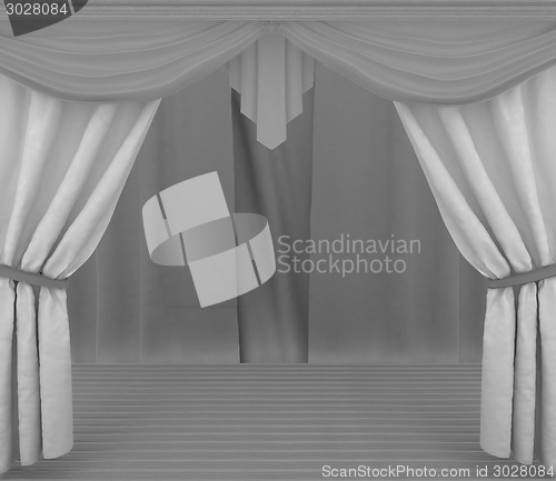 Image of Colorfull curtains and wooden scene floor 