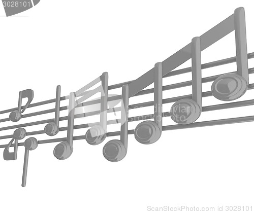 Image of Various music notes on stave. Green 3d