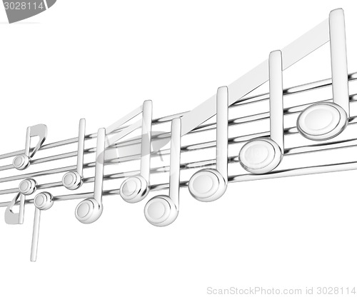 Image of Various music notes on stave. Metall 3d