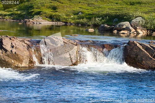 Image of Arctic falls the river in tundra summer