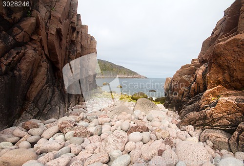 Image of coast of the Barents Sea big round stones