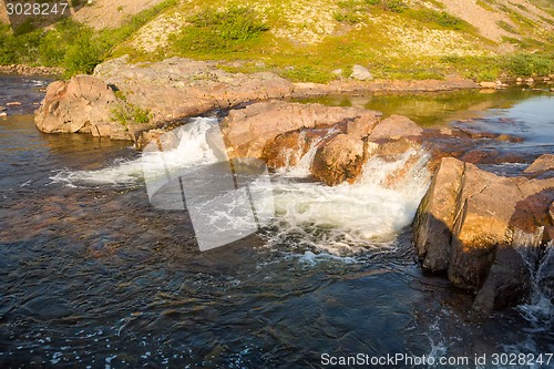 Image of Arctic falls the river in tundra summer