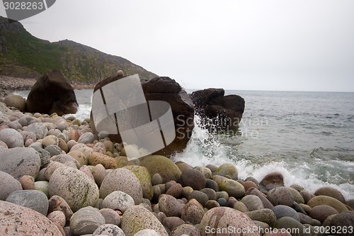 Image of coast of the Barents Sea big round stones