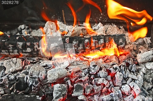 Image of Burning firewood with ashes