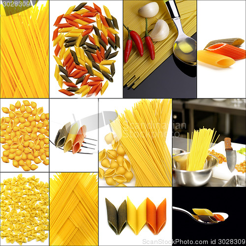 Image of various type of Italian pasta collage