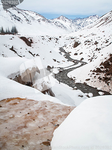 Image of Winding River Through Snowy Valley