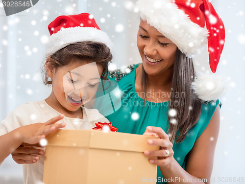 Image of happy mother and child girl with gift box
