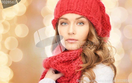 Image of close up of young woman in winter clothes