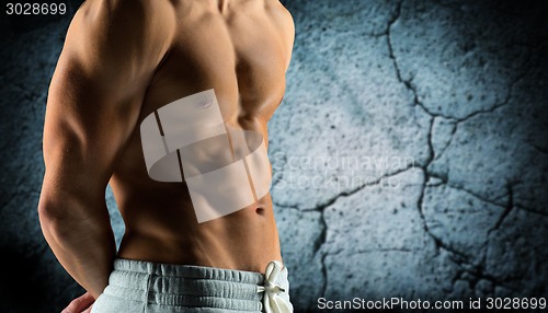 Image of close up of male bodybuilder bare torso