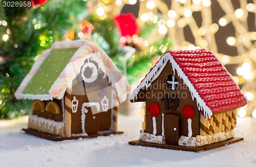 Image of closeup of beautiful gingerbread house at home