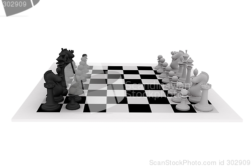 Image of 3D image of black and white chess set