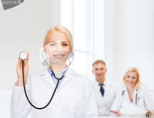 Image of smiling female doctor with stethoscope