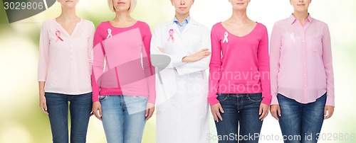 Image of close up of women with cancer awareness ribbons