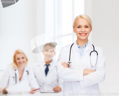 Image of smiling female doctor with stethoscope