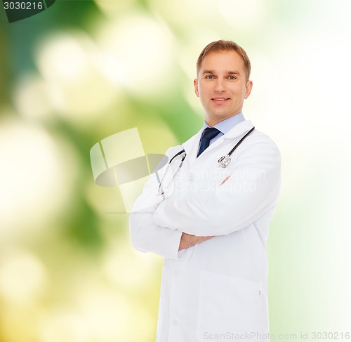 Image of smiling male doctor with stethoscope