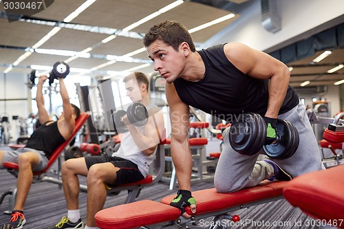 Image of group of men with dumbbells in gym