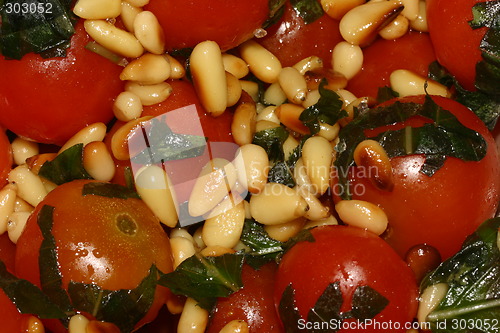 Image of Photo of the tomatoes and cedar seeds salad