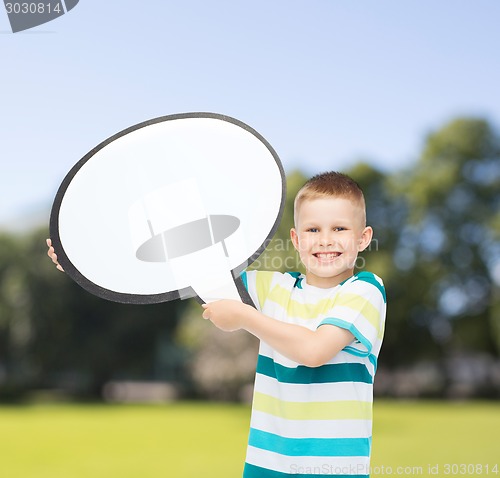 Image of smiling little boy with blank text bubble