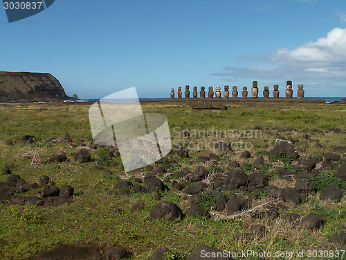 Image of Row Of Moai By Coast